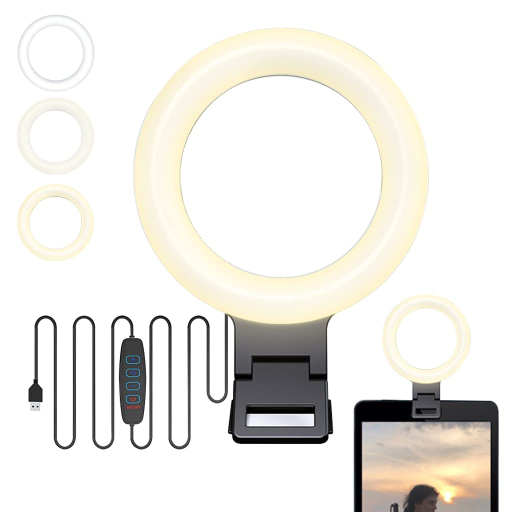 ZORBES USB LED Selfie Light Clip-on Ring Light Fill Light 3 Color 6'' Video Light with 10 Brightness Portable LED Ring Fill Light for Phone, Tablet, Livestream, Youtuber ZORBES USB LED Selfie Light Clip-on Ring Light Fill Light 3 Color 6'' Video Light with 10 Brightness Portable LED Ring Fill Light for Phone, Tablet, Livestream, Youtuber
